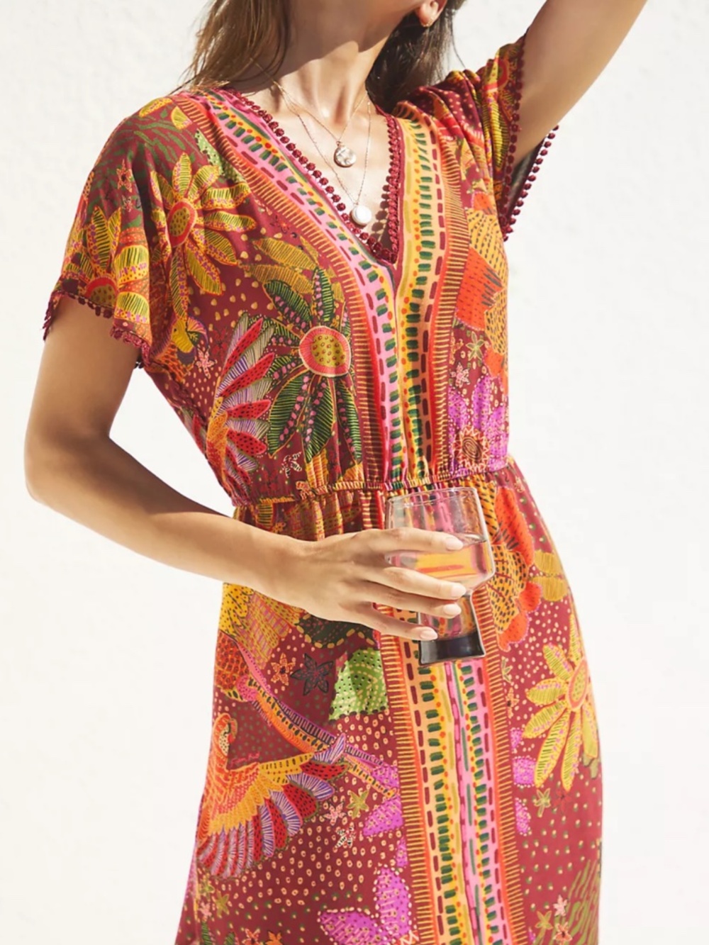 Farm Rio V Neck Cover up mini dress Small